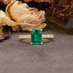 Unique, Minimalist 4-Prong Emerald Cut Emerald Engagement Ring - Additional view