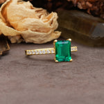 Unique, Minimalist 4-Prong Emerald Cut Emerald Engagement Ring - Additional view