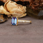 Unique, Minimalist 4-Prong Emerald Cut Alexandrite Engagement Ring - Additional view