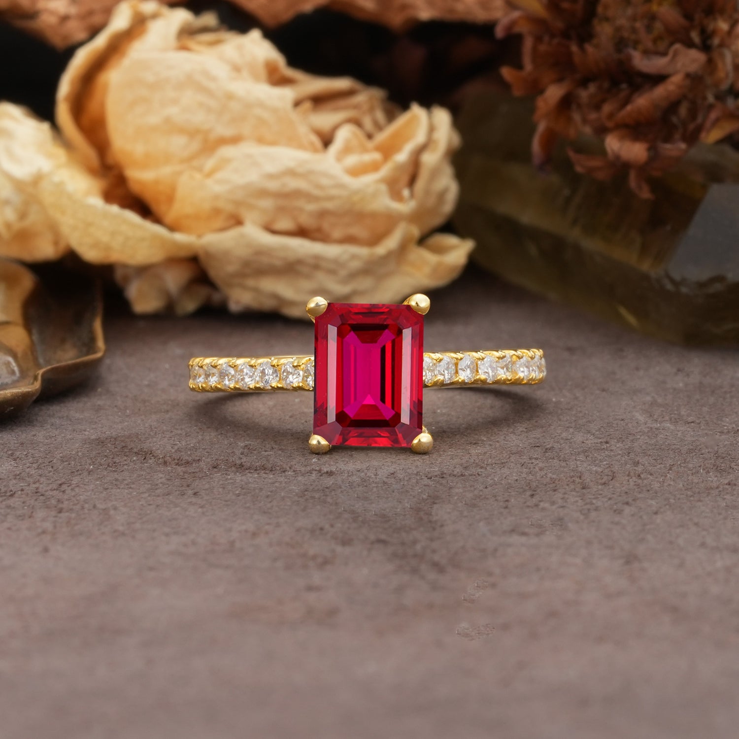 Unique, Minimalist 4-Prong Emerald Cut Ruby Engagement Ring - Additional view