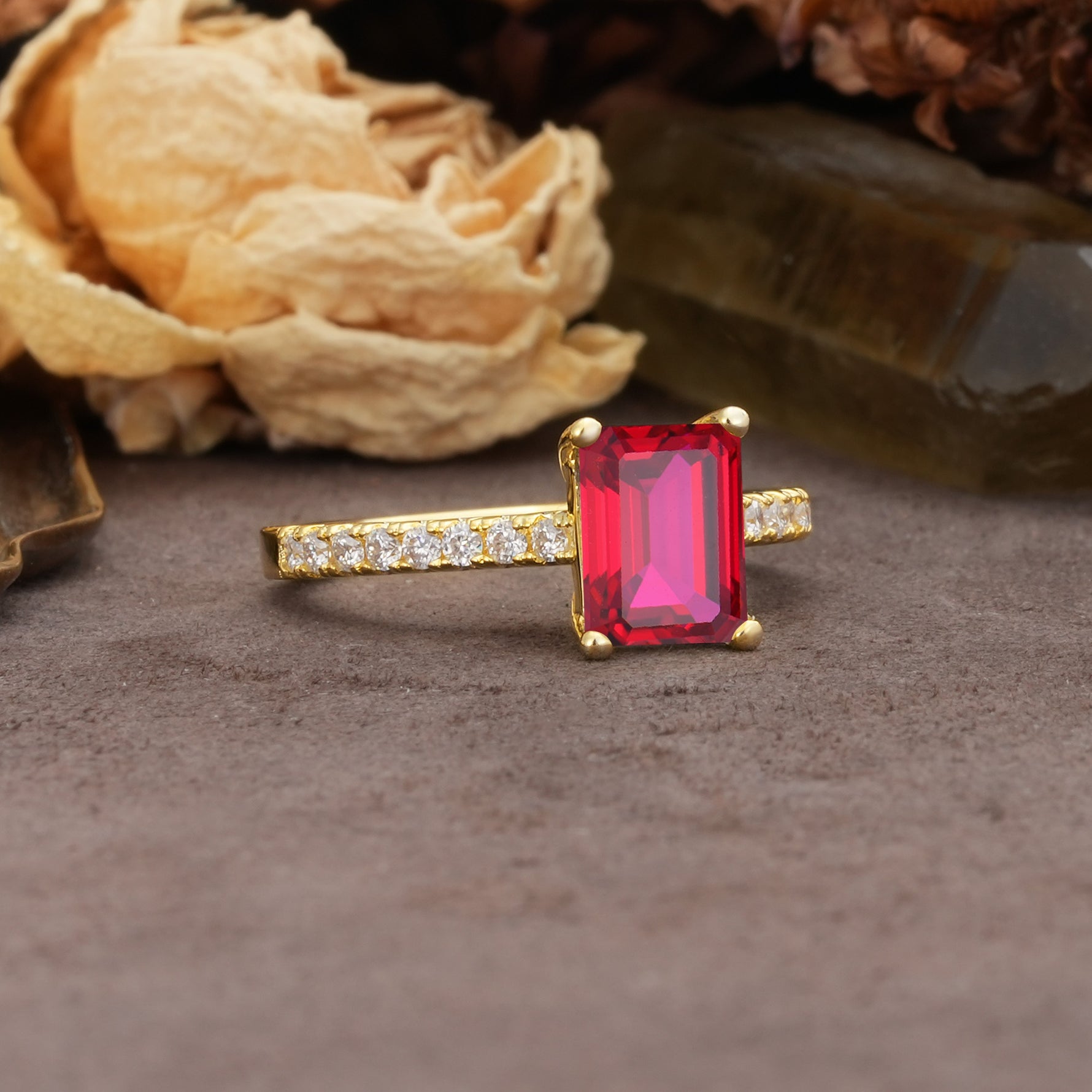 Unique, Minimalist 4-Prong Emerald Cut Ruby Engagement Ring - Additional view