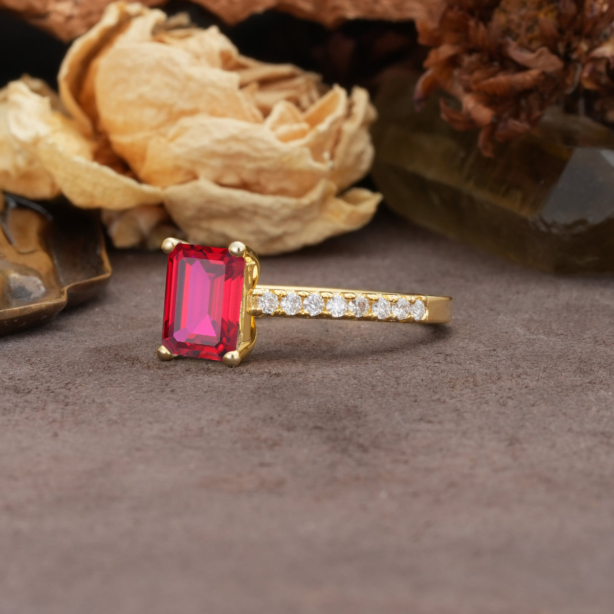 Unique, Minimalist 4-Prong Emerald Cut Ruby Engagement Ring - Additional view