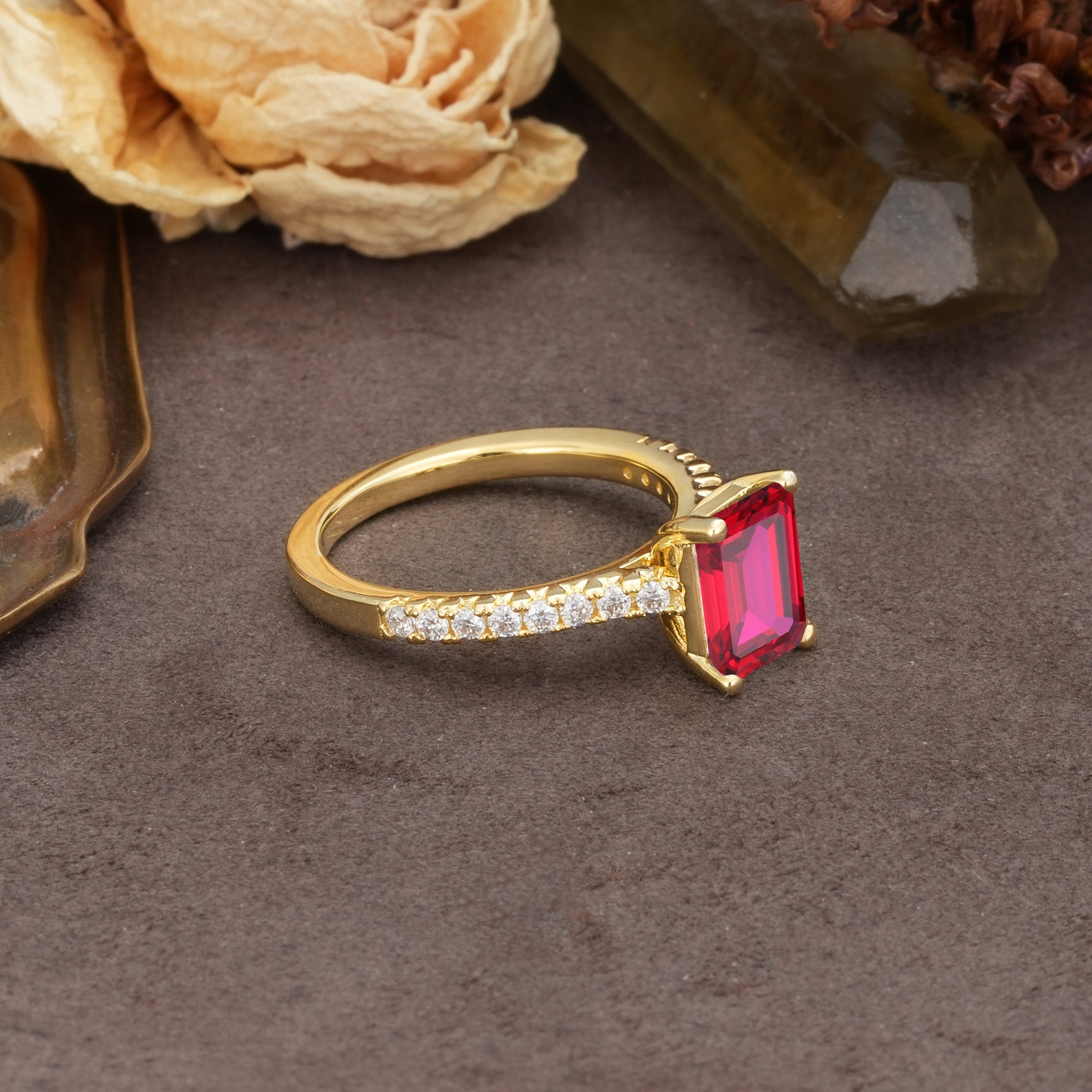 Unique, Minimalist 4-Prong Emerald Cut Ruby Engagement Ring - Additional view