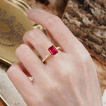 Unique, Minimalist 4-Prong Emerald Cut Ruby Engagement Ring - Additional view