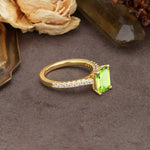Unique, Minimalist 4-Prong Emerald Cut Peridot Engagement Ring - Additional view