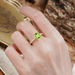 Unique, Minimalist 4-Prong Emerald Cut Peridot Engagement Ring - Additional view