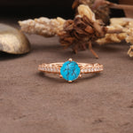 Minimalist Pavé 6-Prong Round Cut Turquoise Engagement Ring - Additional view