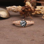 Minimalist Pavé 6-Prong Round Cut Black Rutilated Quartz Engagement Ring - Additional view
