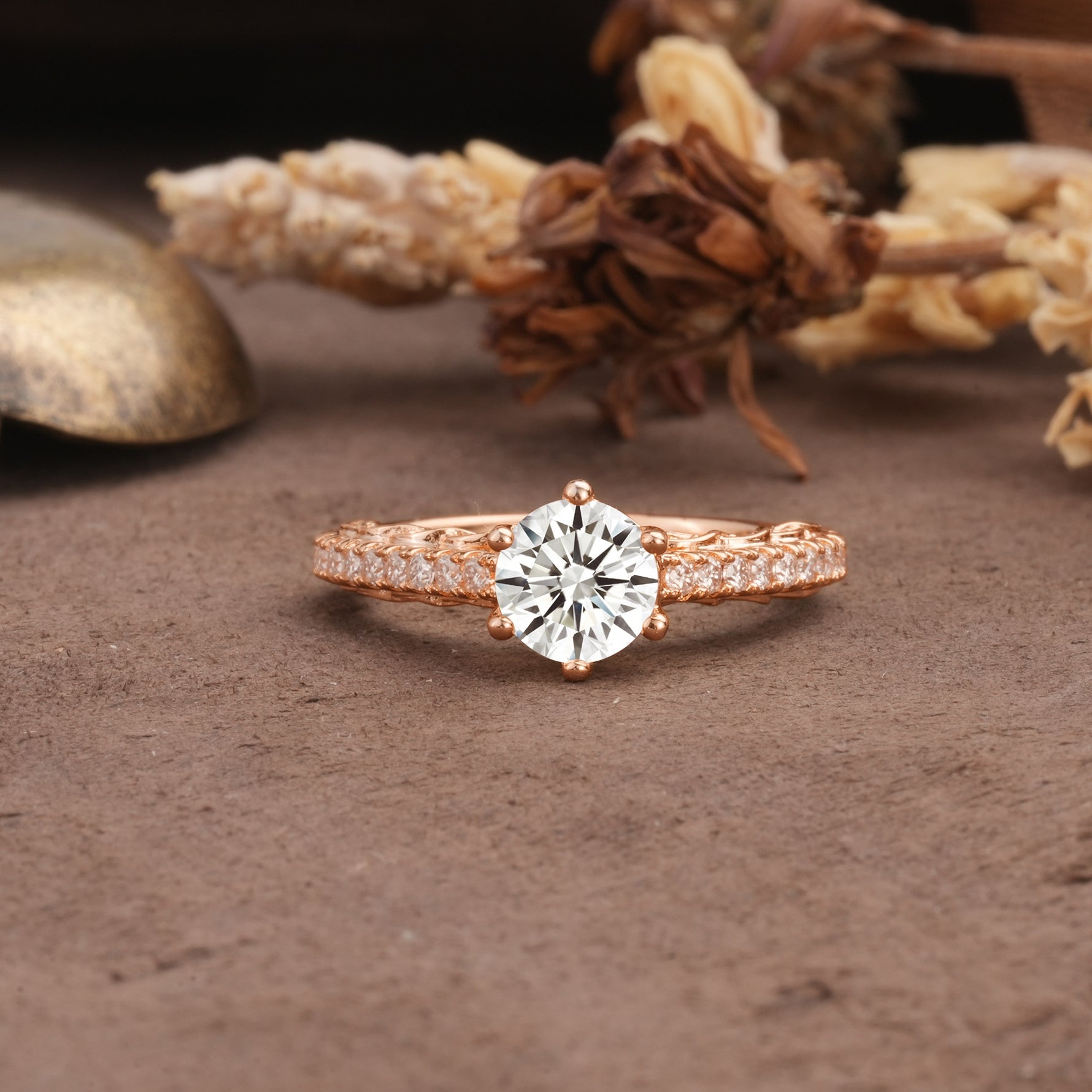 Minimalist Pavé 6-Prong Round Cut Lab Diamond Engagement Ring - Additional view