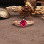 Minimalist Pavé 6-Prong Round Cut Ruby Engagement Ring - Additional view