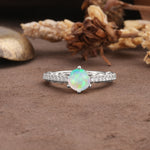 Minimalist Pavé 6-Prong Round Cut Fire Opal Engagement Ring - Additional view