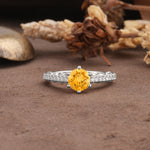 Minimalist Pavé 6-Prong Round Cut Citrine Engagement Ring - Additional view