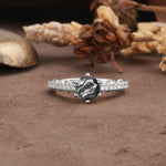Minimalist Pavé 6-Prong Round Cut Black Rutilated Quartz Engagement Ring - Additional view
