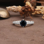 Minimalist Pavé 6-Prong Round Cut Black Onyx Engagement Ring - Additional view