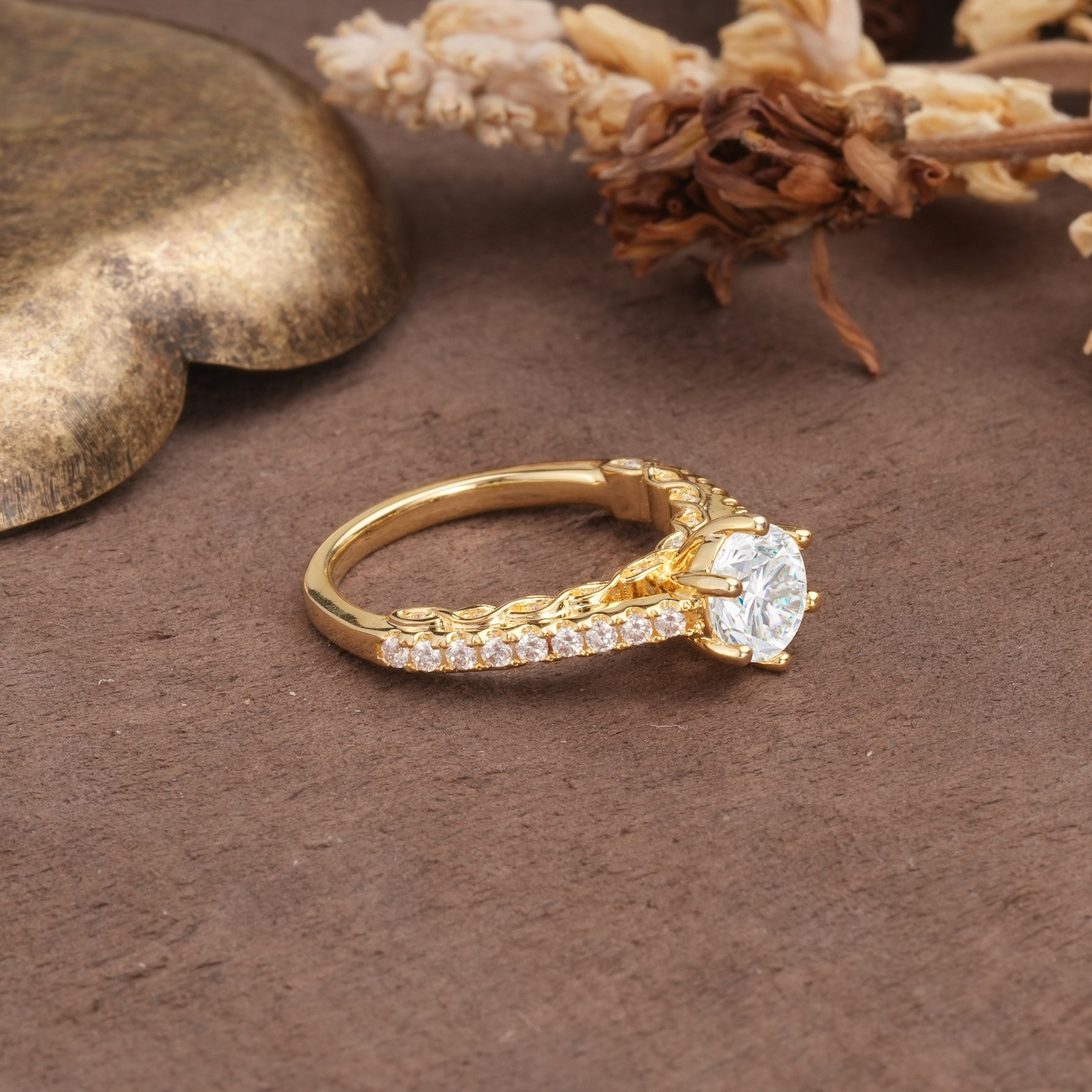 Minimalist Pavé 6-Prong Round Cut Moissanite Engagement Ring - Additional view