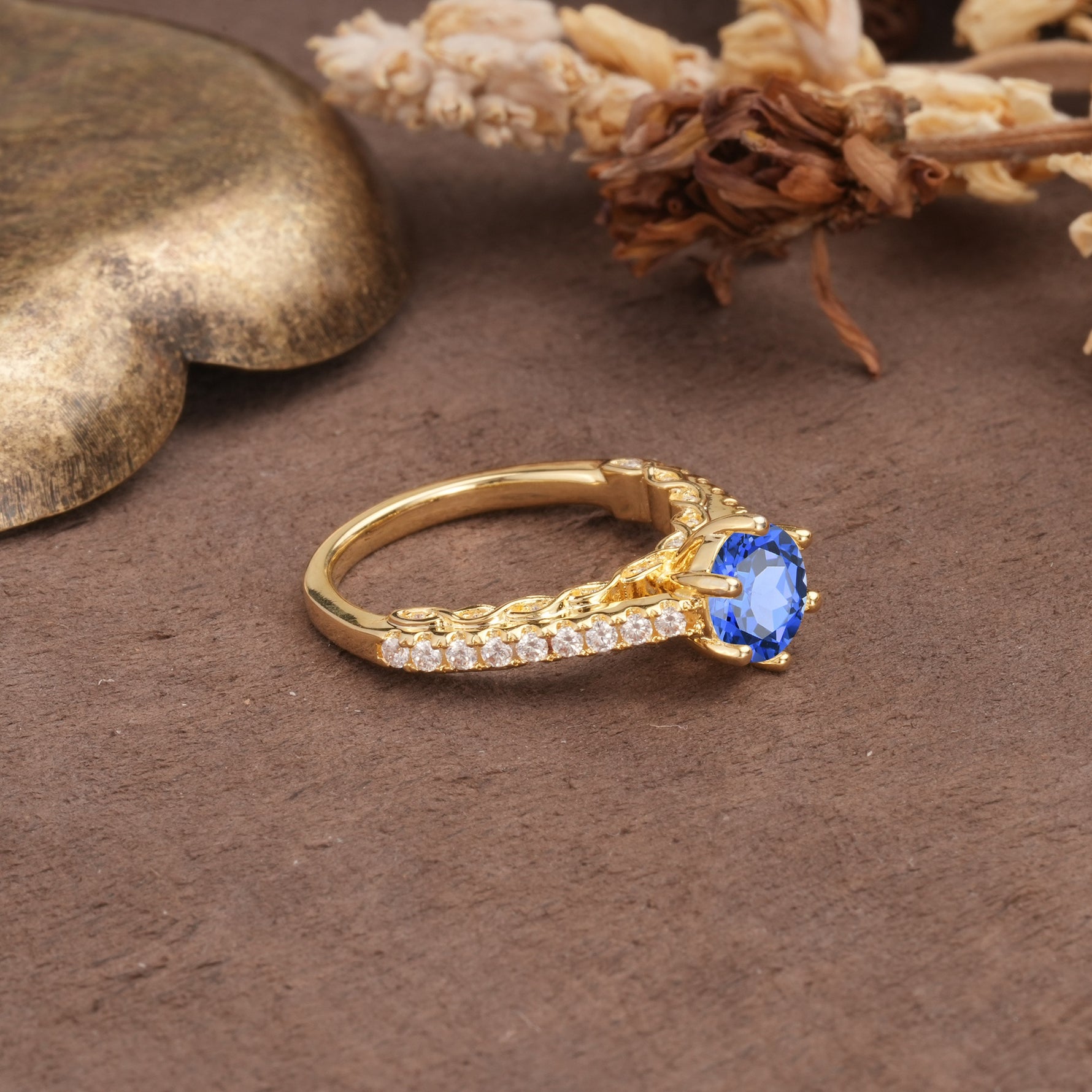 Minimalist Pavé 6-Prong Round Cut Sapphire Engagement Ring - Additional view