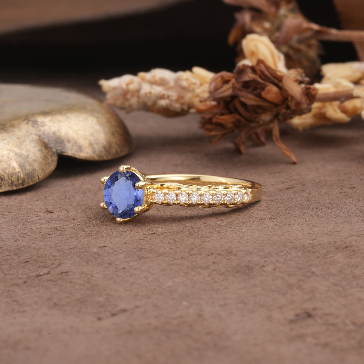 Minimalist Pavé 6-Prong Round Cut Tanzanite Engagement Ring - Additional view
