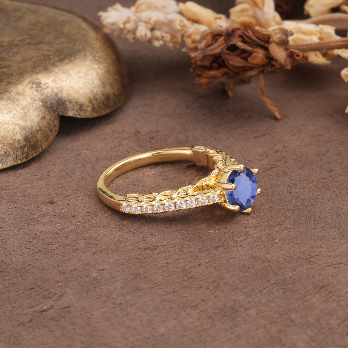 Minimalist Pavé 6-Prong Round Cut Tanzanite Engagement Ring - Additional view