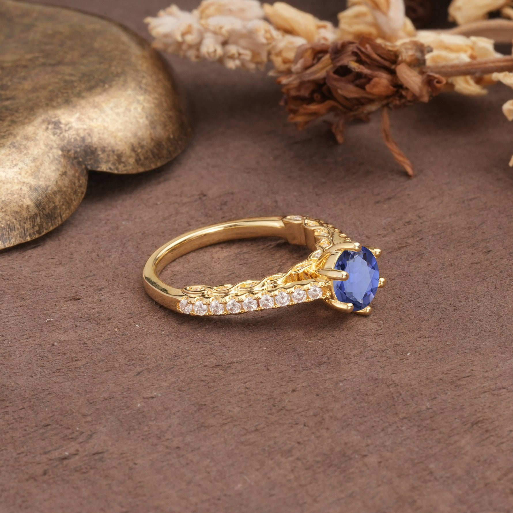 Minimalist Pavé 6-Prong Round Cut Tanzanite Engagement Ring - Additional view