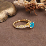 Minimalist Pavé 6-Prong Round Cut Turquoise Engagement Ring - Additional view