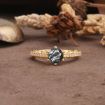 Minimalist Pavé 6-Prong Round Cut Black Rutilated Quartz Engagement Ring - Additional view
