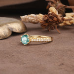 Minimalist Pavé 6-Prong Round Cut Moss Agate Engagement Ring - Additional view