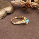 Minimalist Pavé 6-Prong Round Cut Moss Agate Engagement Ring - Additional view