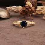 Minimalist Pavé 6-Prong Round Cut Black Onyx Engagement Ring - Additional view