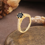 Minimalist Pavé 6-Prong Round Cut Black Onyx Engagement Ring - Additional view