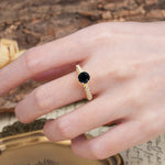 Minimalist Pavé 6-Prong Round Cut Black Onyx Engagement Ring - Additional view
