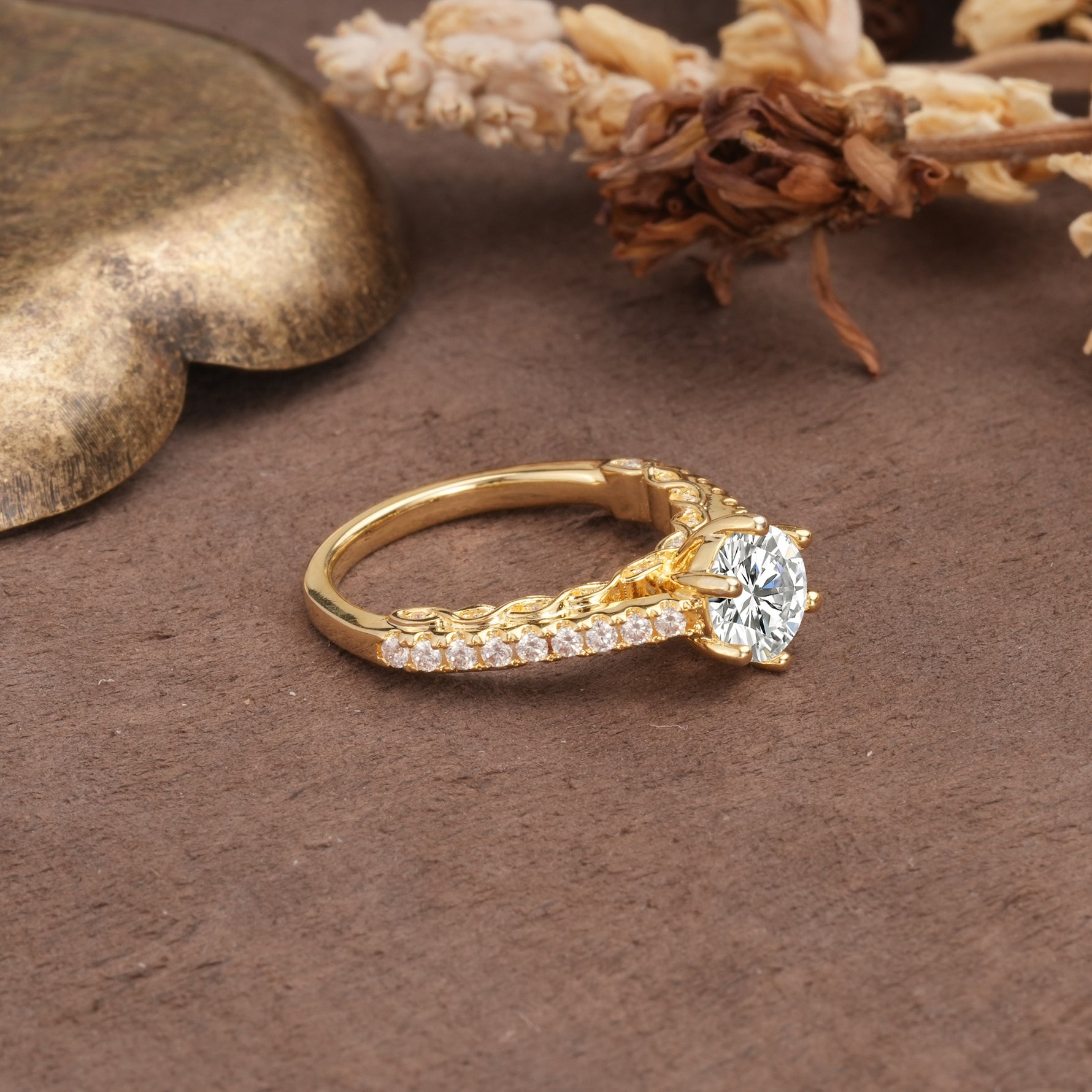 Minimalist Pavé 6-Prong Round Cut Lab Diamond Engagement Ring - Additional view