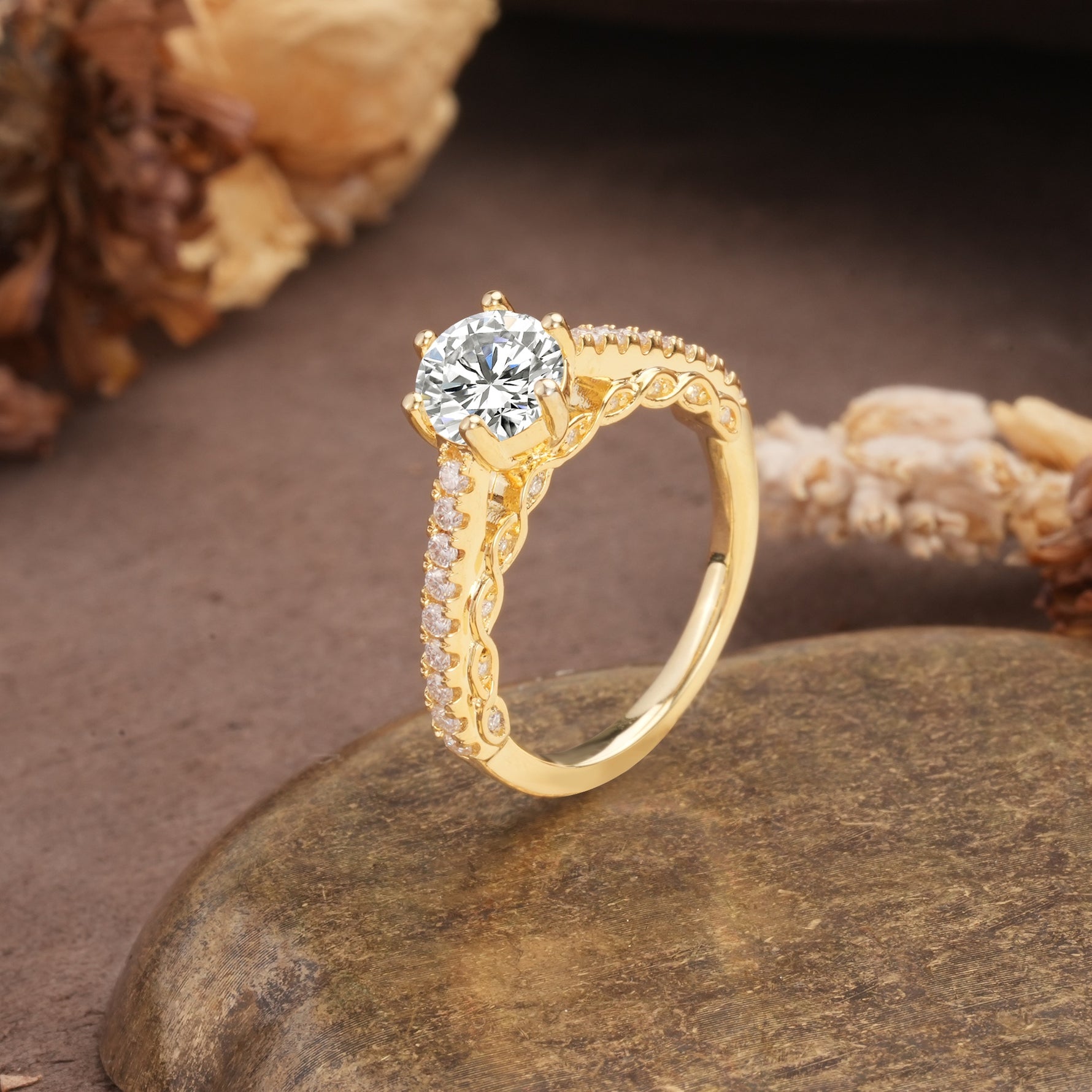 Minimalist Pavé 6-Prong Round Cut Lab Diamond Engagement Ring - Additional view
