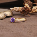 Minimalist Pavé 6-Prong Round Cut Amethyst Engagement Ring - Additional view