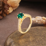 Minimalist Pavé 6-Prong Round Cut Emerald Engagement Ring - Additional view