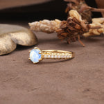 Minimalist Pavé 6-Prong Round Cut Moonstone Engagement Ring - Additional view