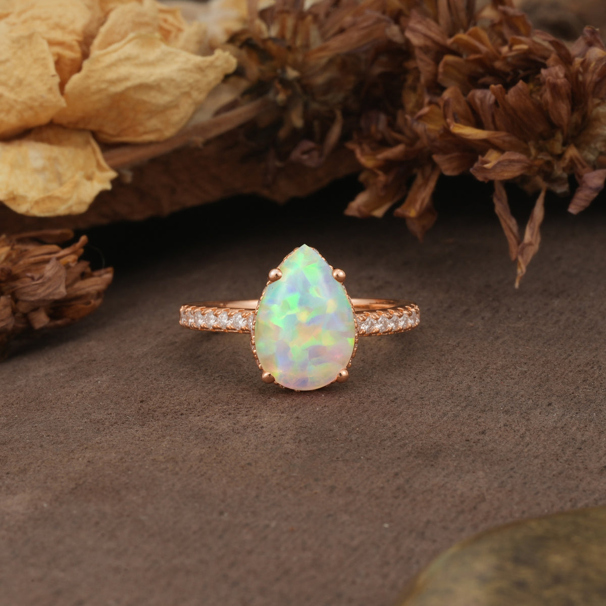 Classic Luxury 4 Prong Pear Cut Fire Opal Engagement Ring - Additional view