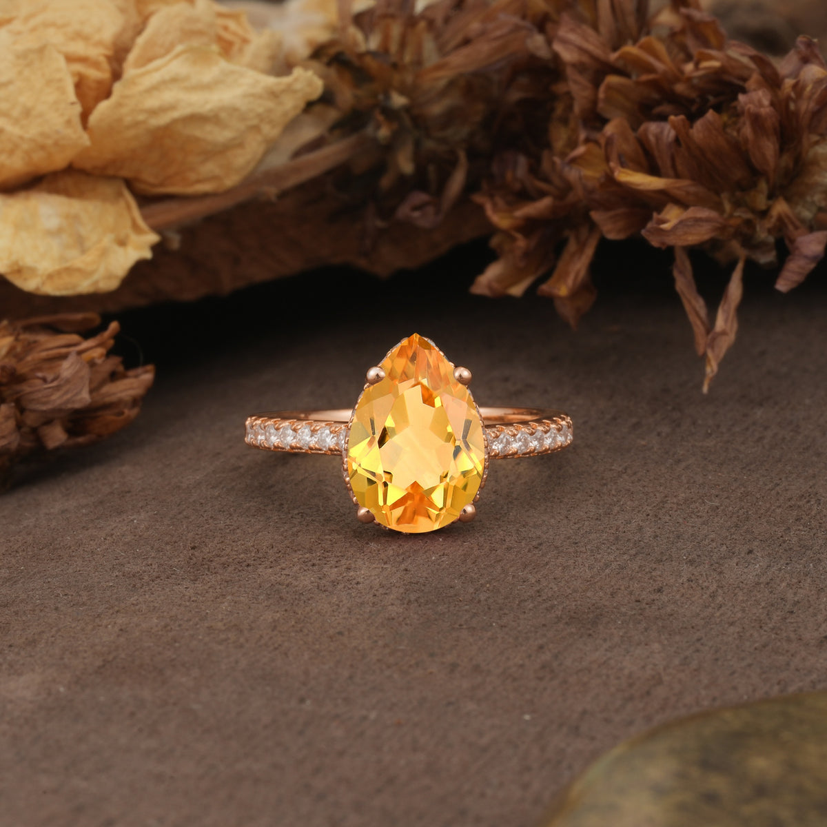 Classic Luxury 4 Prong Pear Cut Citrine Engagement Ring - Additional view