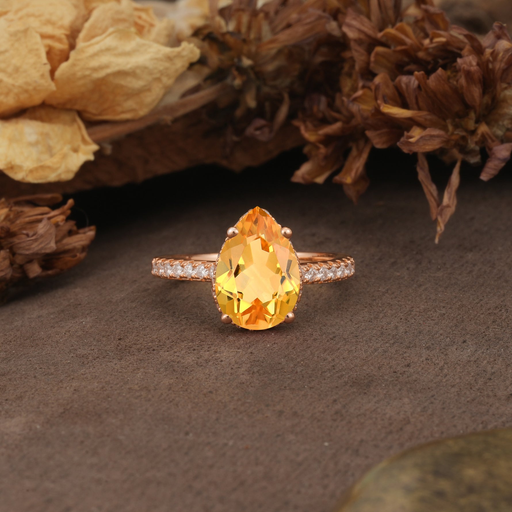 Classic Luxury 4 Prong Pear Cut Citrine Engagement Ring - Additional view