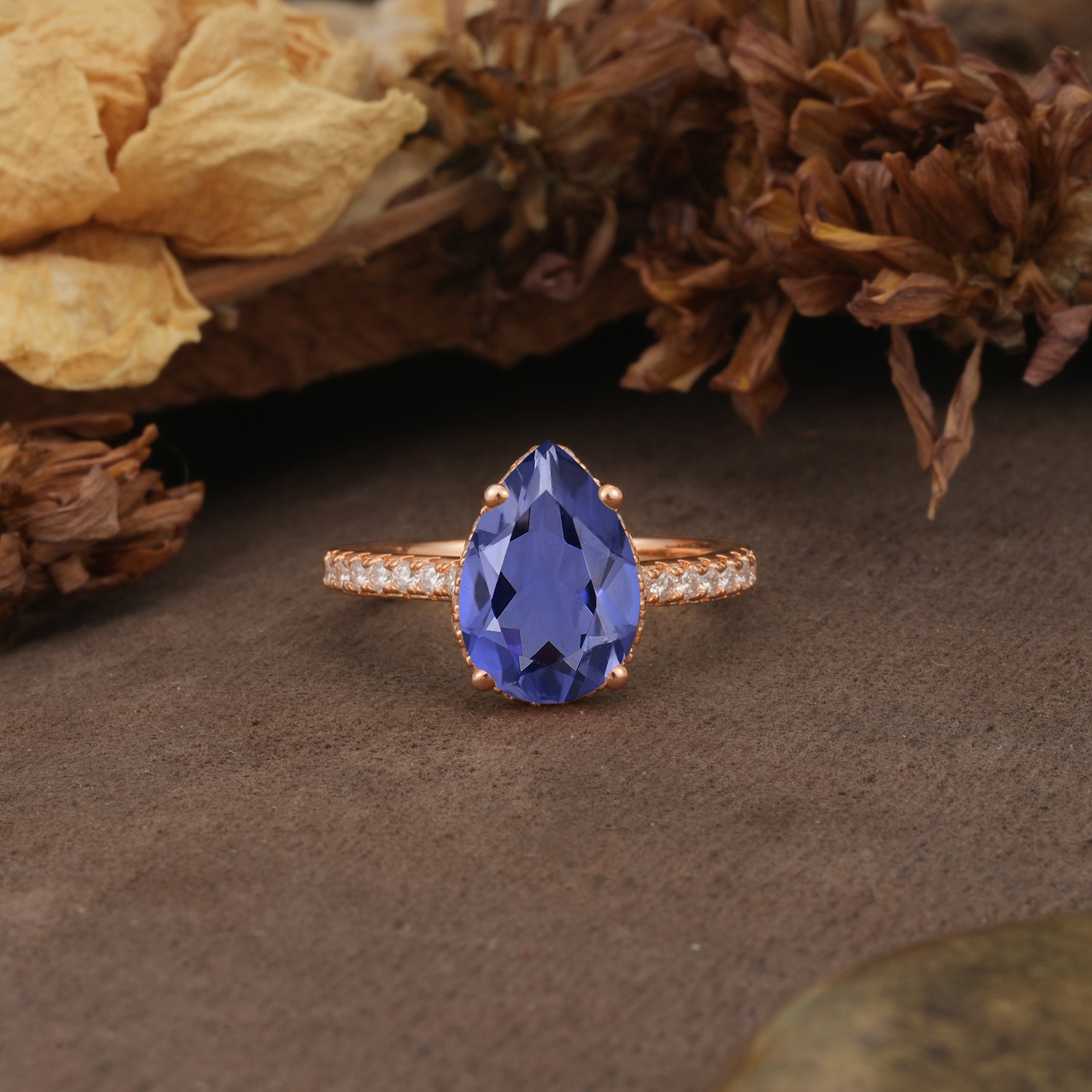 Classic Luxury 4 Prong Pear Cut Tanzanite Engagement Ring - Additional view