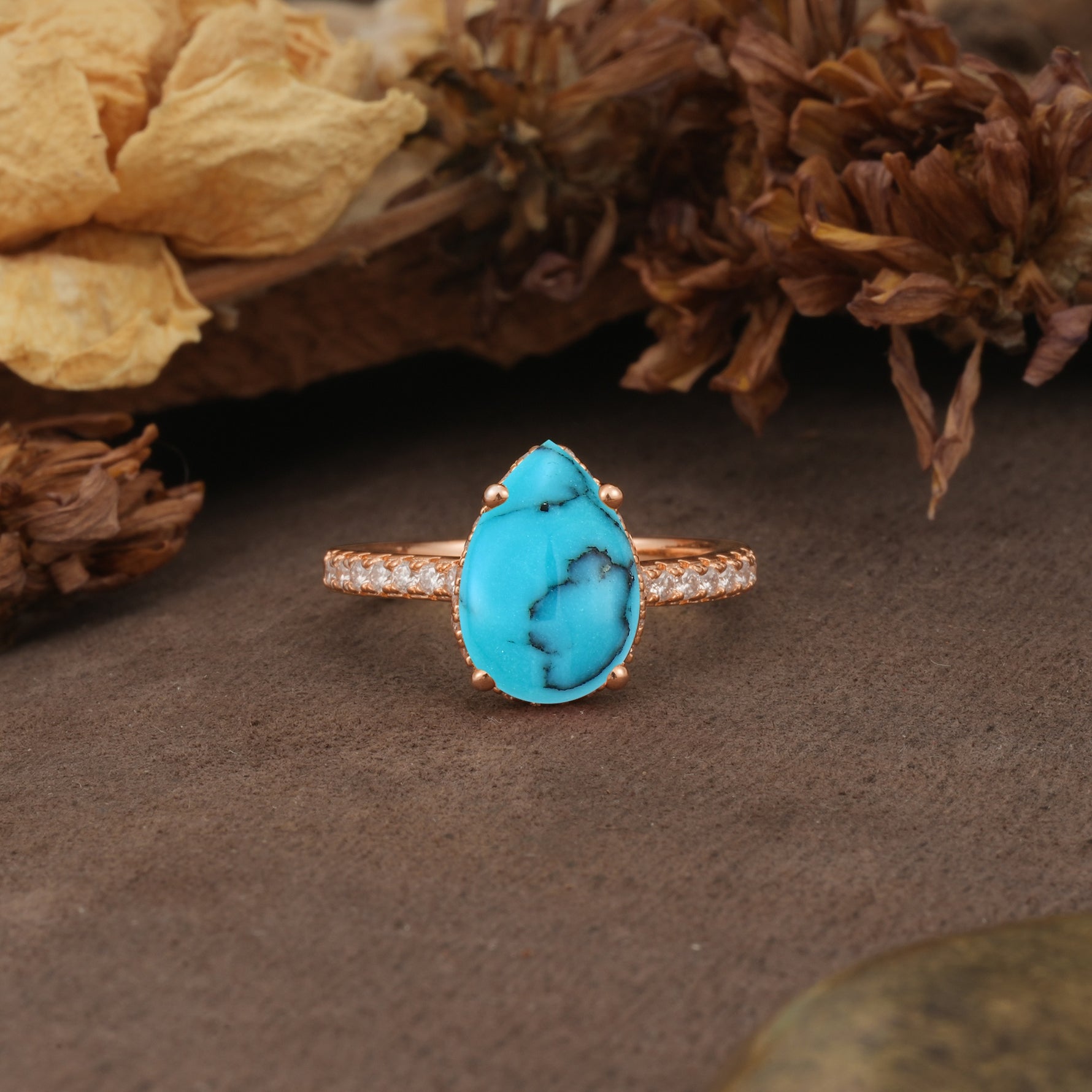 Classic Luxury 4 Prong Pear Cut Turquoise Engagement Ring - Additional view