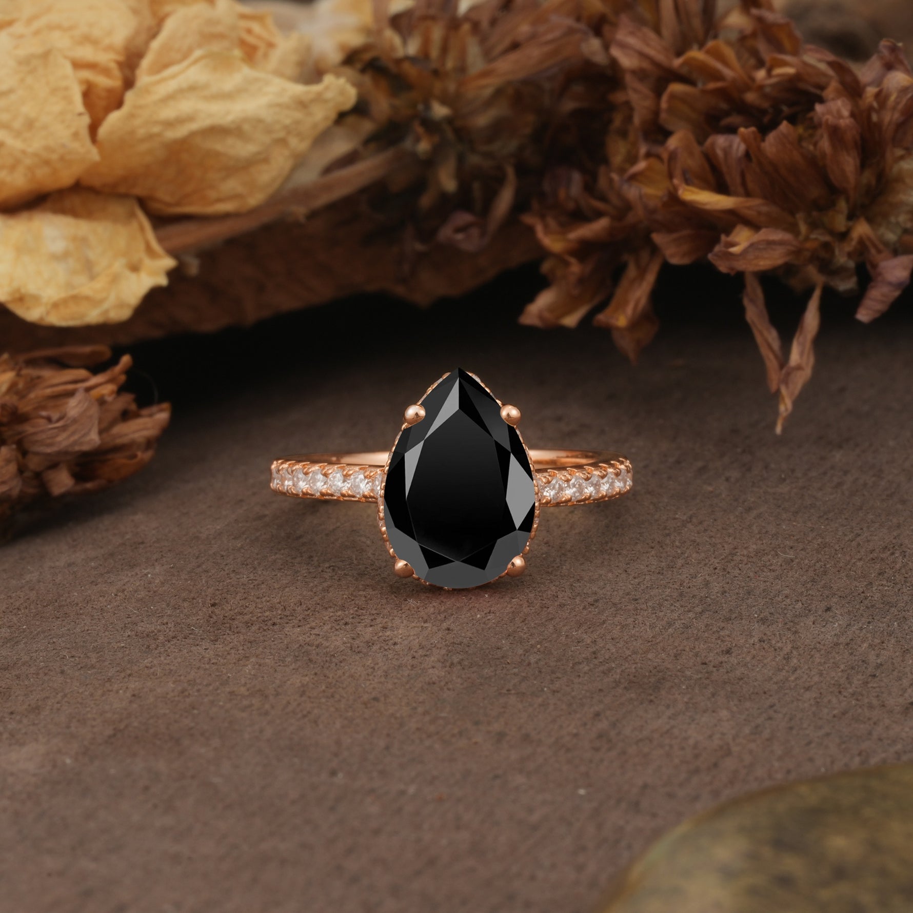 Classic Luxury 4 Prong Pear Cut Black Onyx Engagement Ring - Additional view