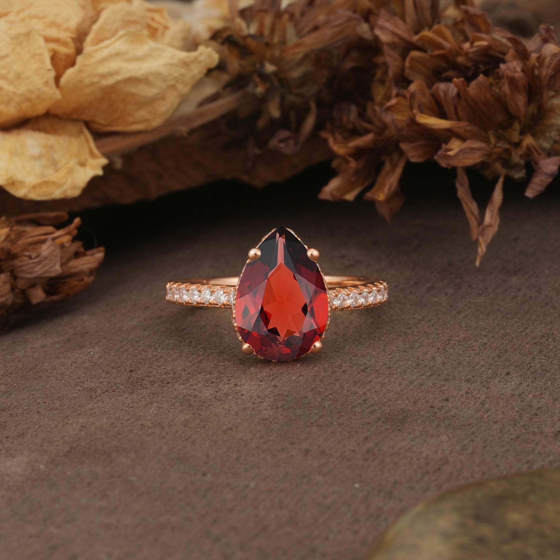 Classic Luxury 4 Prong Pear Cut Garnet Engagement Ring - Additional view
