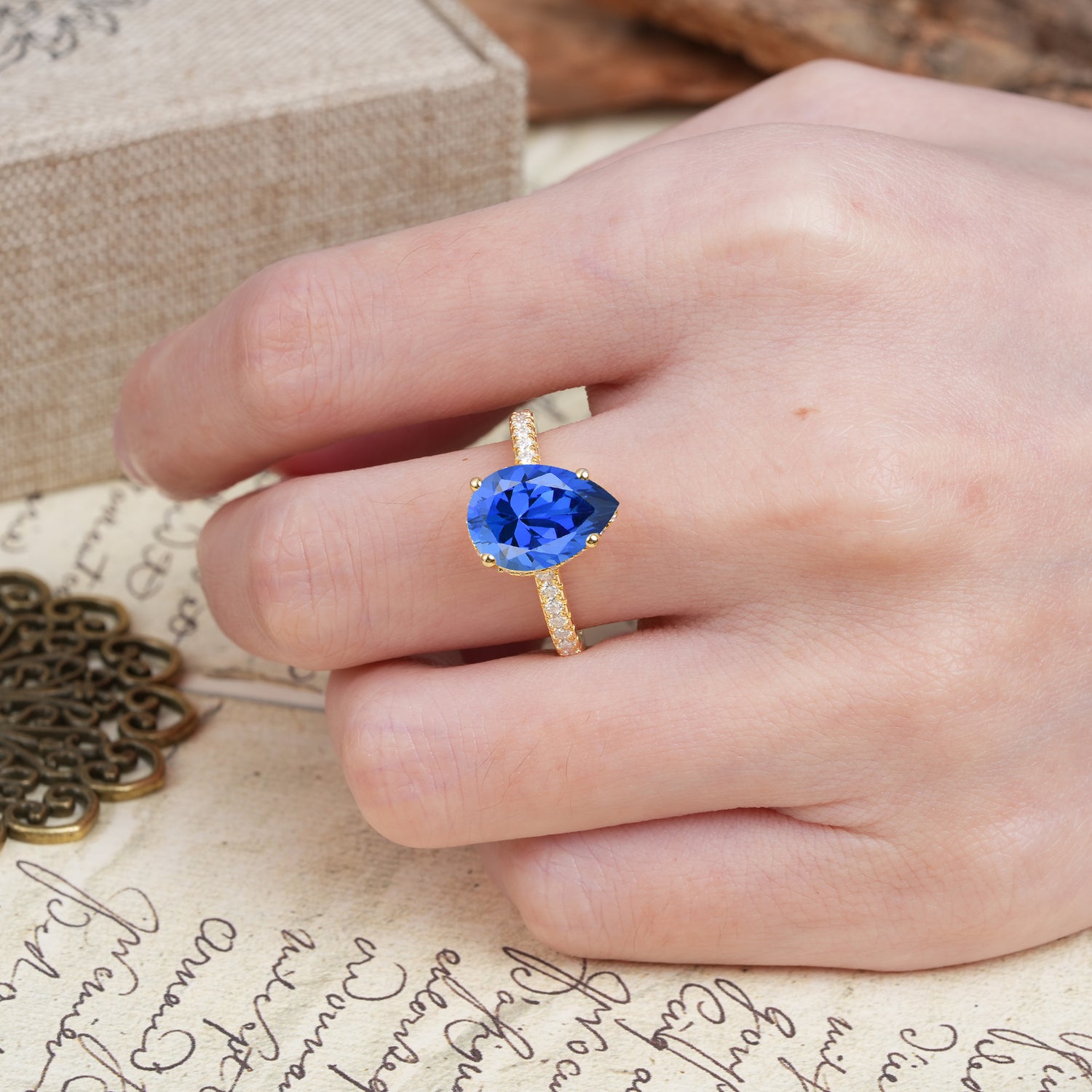 Classic Luxury 4 Prong Pear Cut Sapphire Engagement Ring
