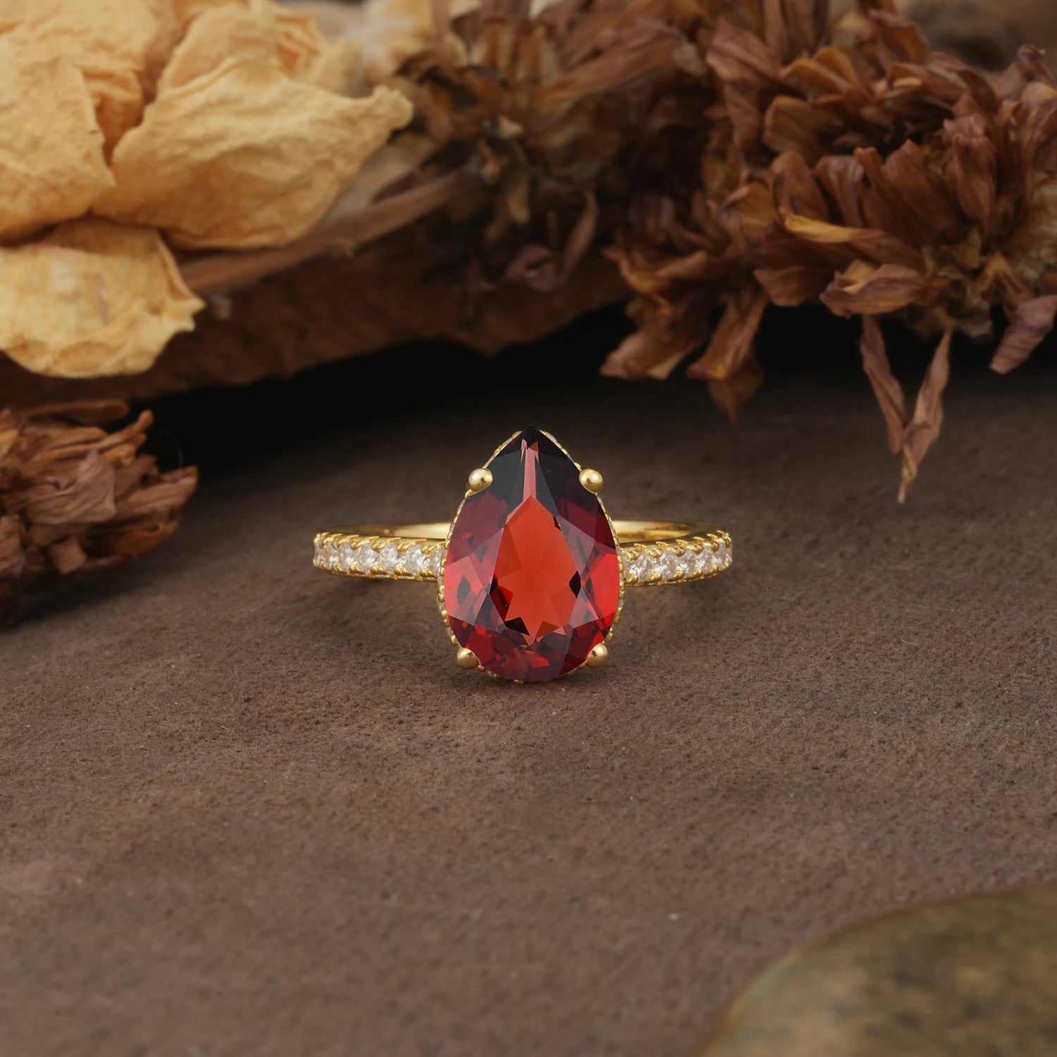 Classic Luxury 4 Prong Pear Cut Garnet Engagement Ring
