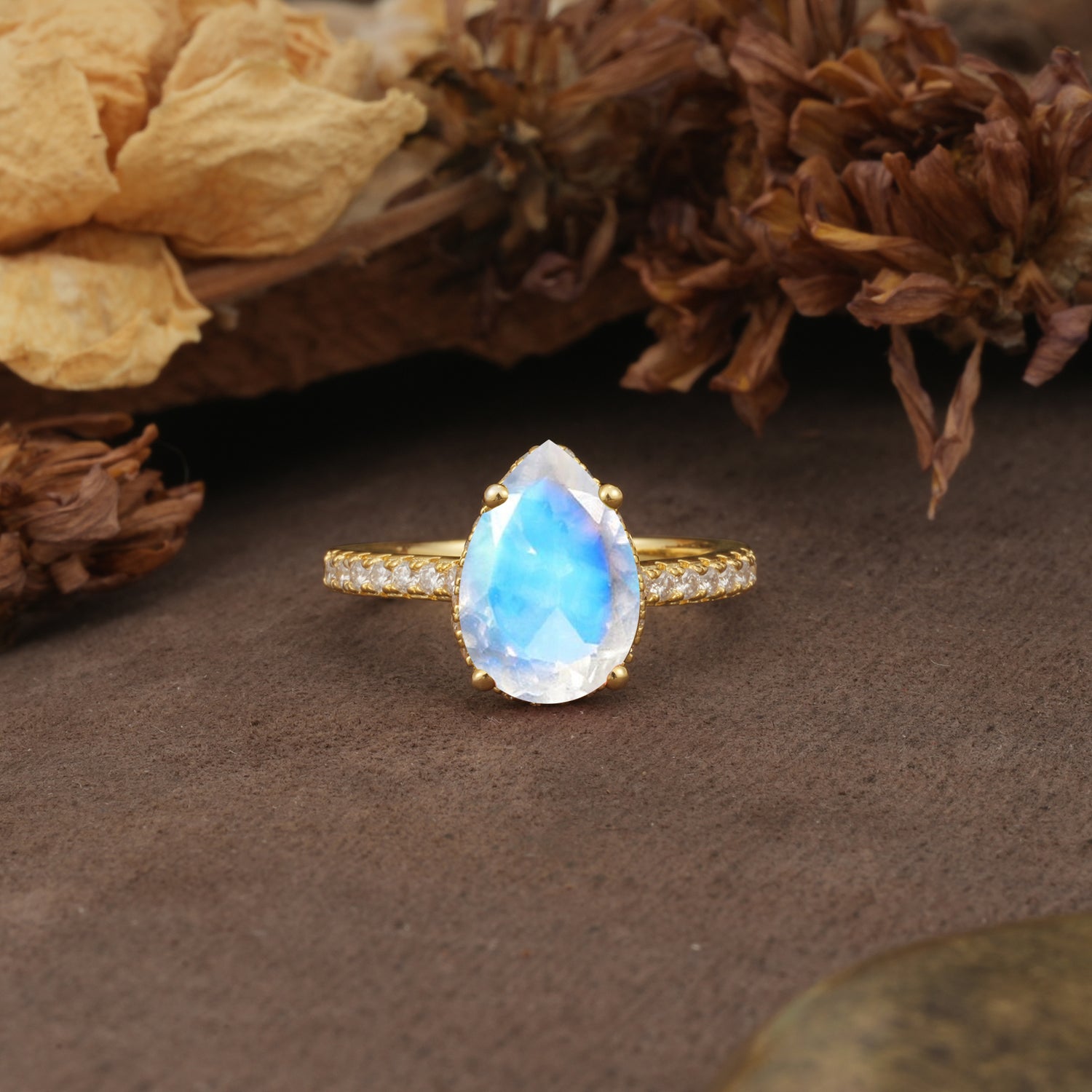 Classic Luxury 4 Prong Pear Cut Moonstone Engagement Ring