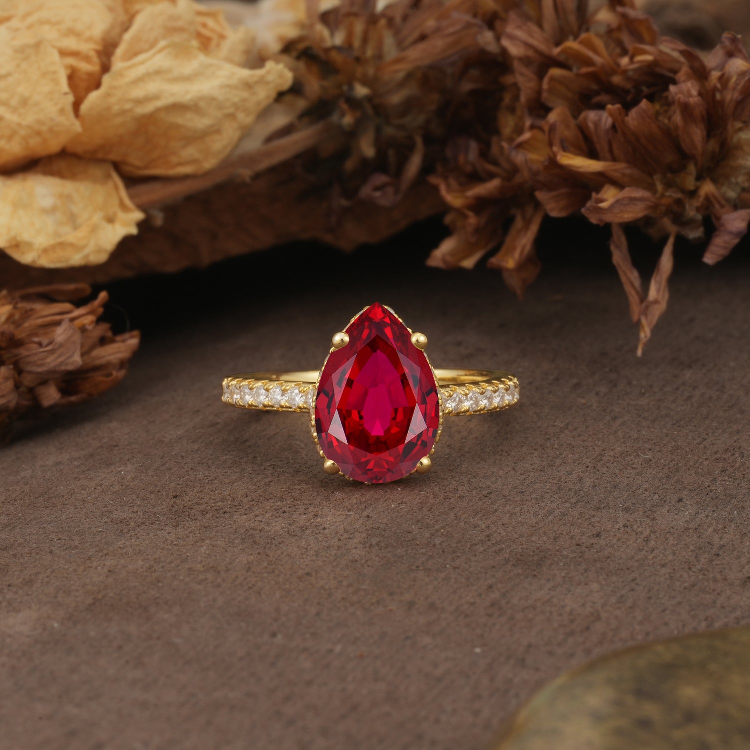 Classic Luxury 4 Prong Pear Cut Ruby Engagement Ring