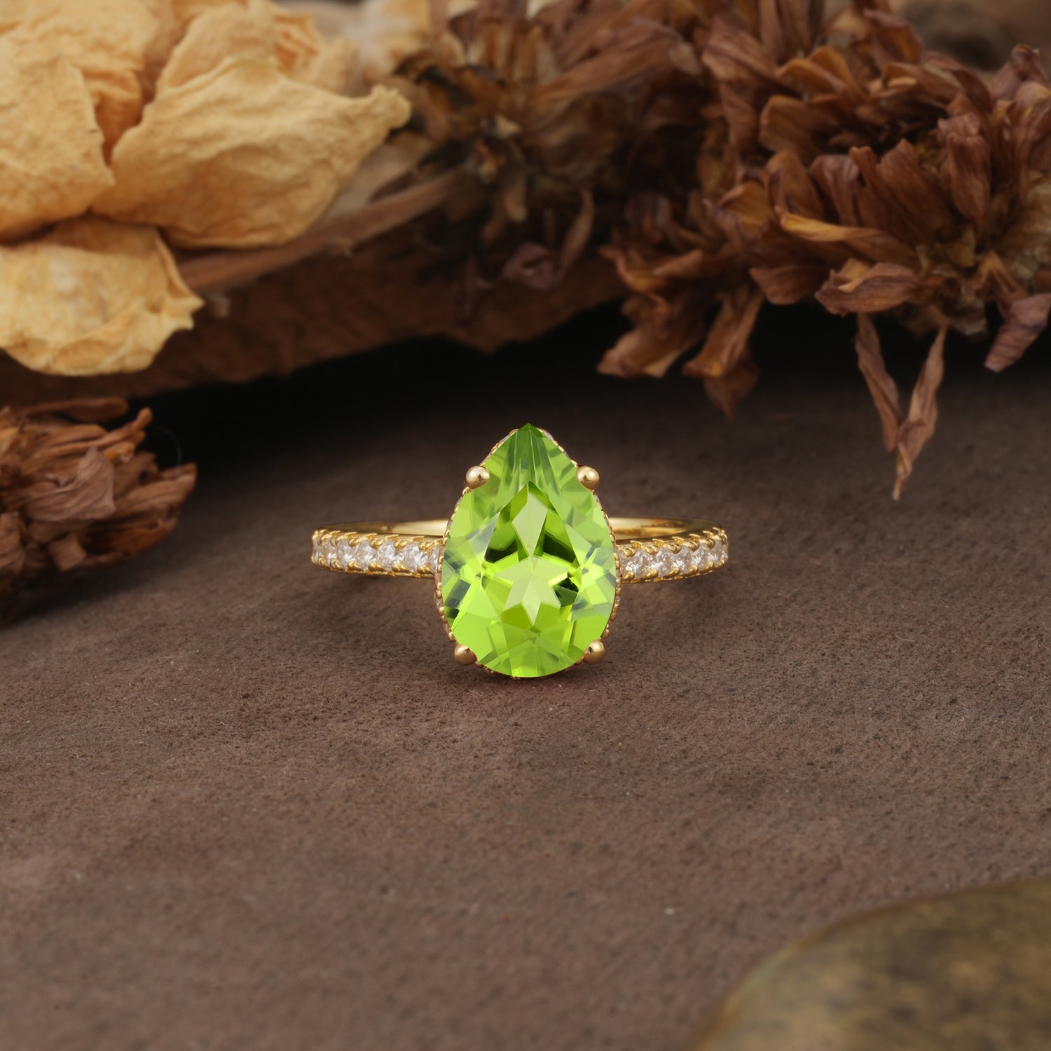Classic Luxury 4 Prong Pear Cut Peridot Engagement Ring