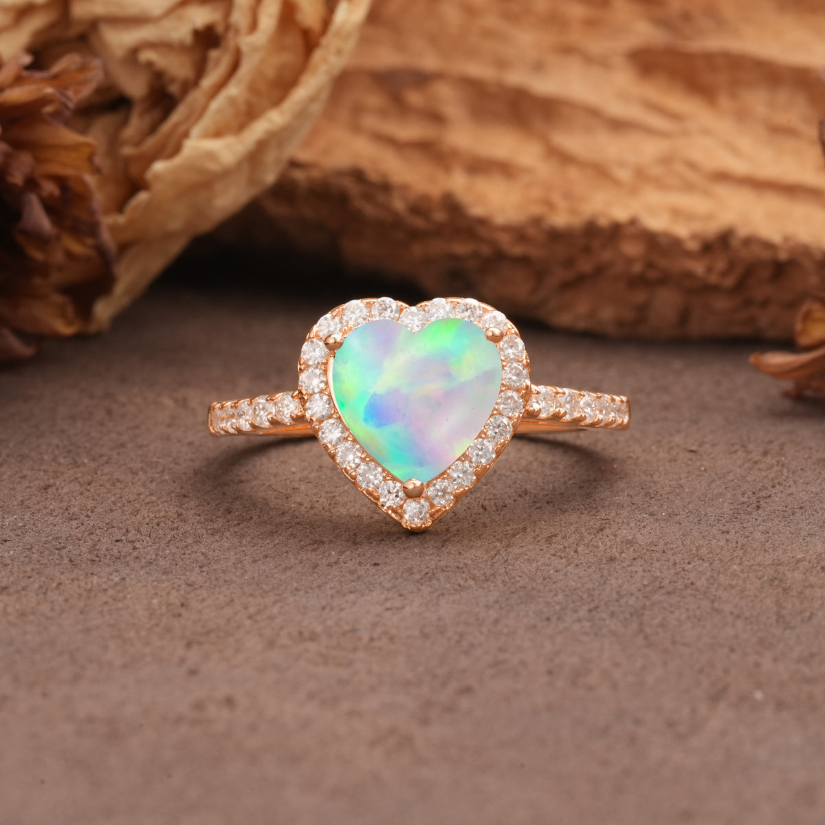 Luxurious & Romantic 3-Prong Heart Cut Fire Opal Engagement Ring - Additional view