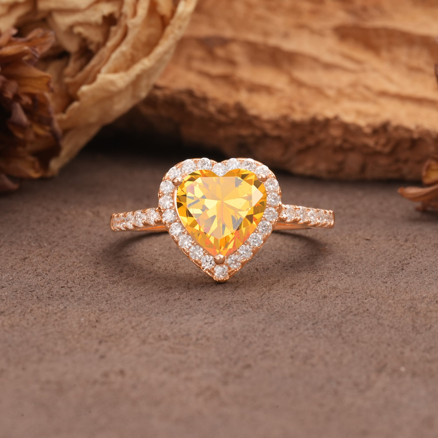 Luxurious & Romantic 3-Prong Heart Cut Citrine Engagement Ring - Additional view