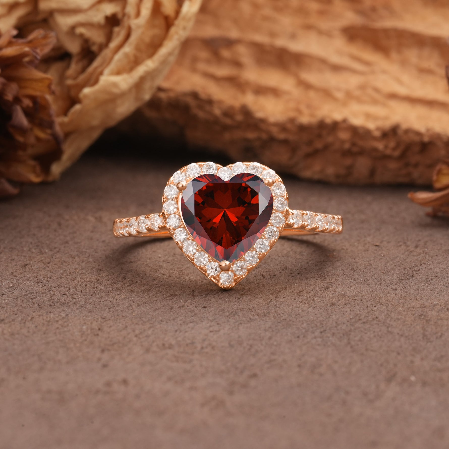 Luxurious & Romantic 3-Prong Heart Cut Garnet Engagement Ring - Additional view